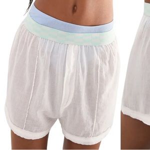 Free People Sleep Talk Boxer Shorts Alabaster White Mint Green